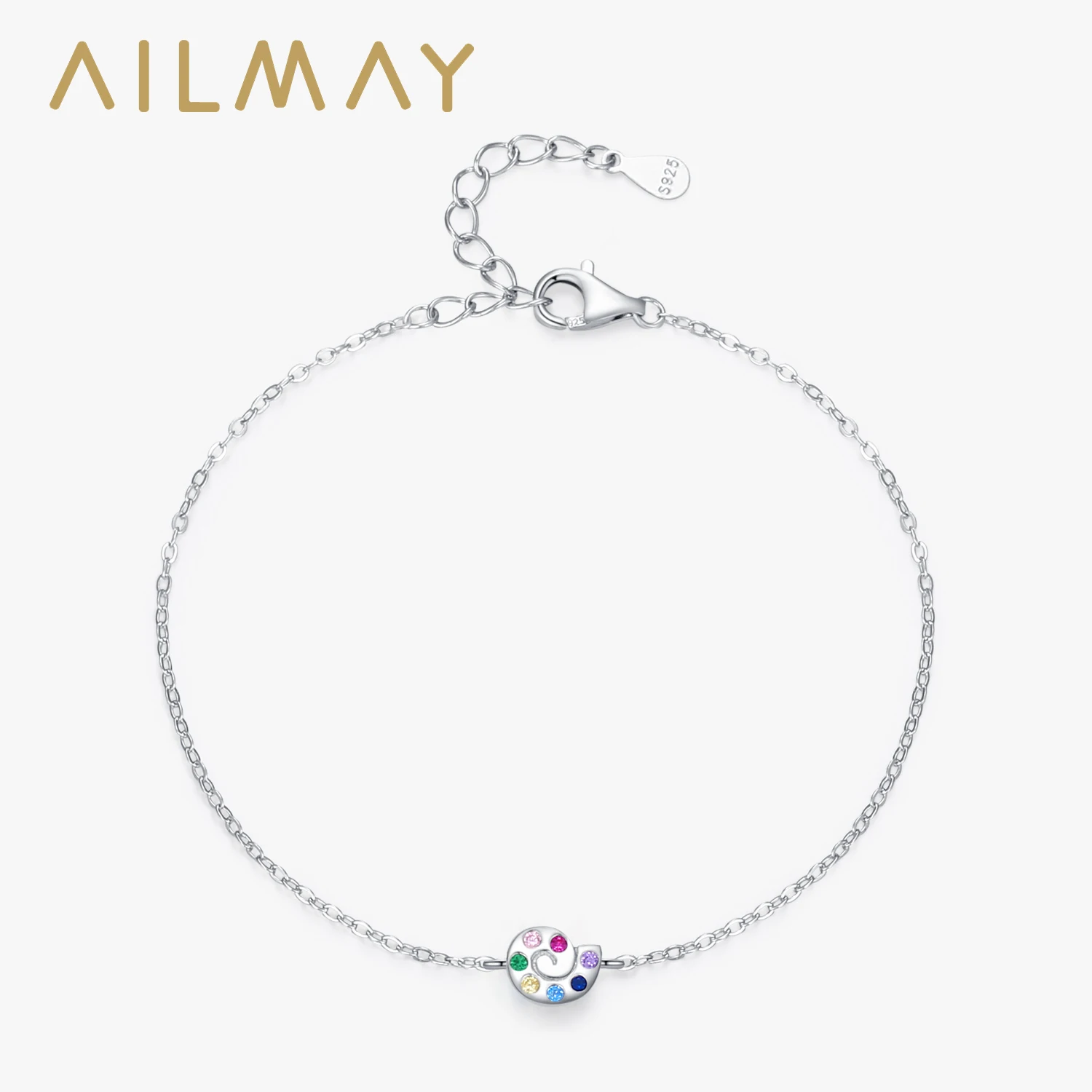 Ailmay 925 Sterling Silver Cute Colored Zircon Snails Chain Bracelet For Women Fine Jewelry Bohemian Party Gift