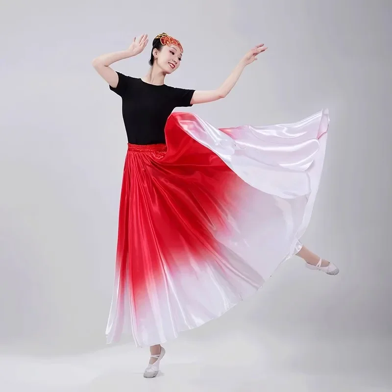 Falda de danza del vientre para mujer, vestido de seda satinada con abertura, talla grande