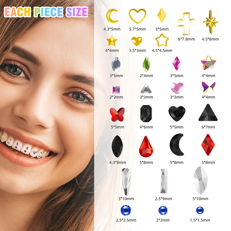 New 1Set Dental Tooth Gems Crystal Diamond Ornament Diy Tools Various Shapes Color Teeth Jewelry Denture Jewelry Decoration