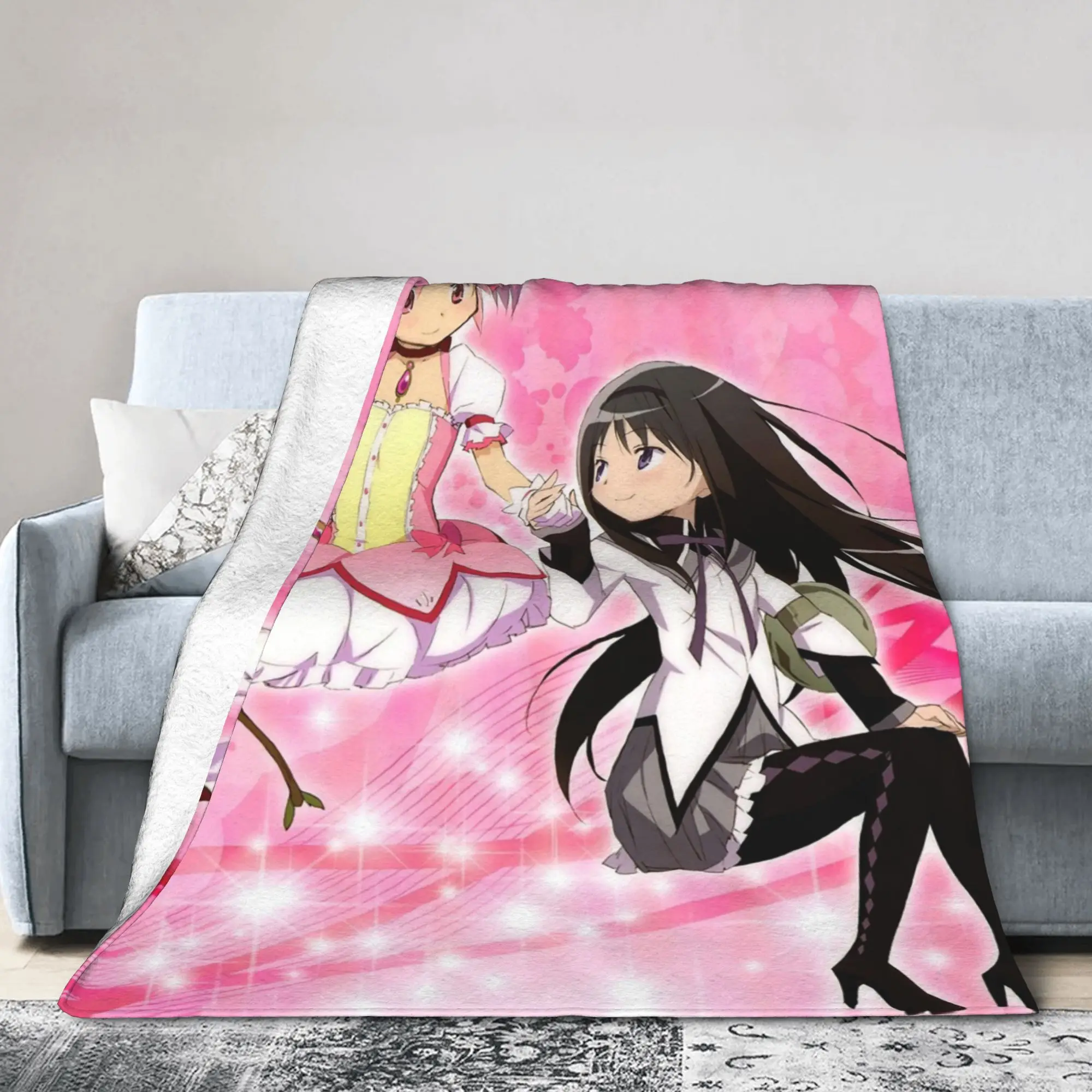 Puella Magi Madoka Magica Knitted Blanket Flannel Anime Homura Akemi Super Warm Throw Blankets for Car Sofa Couch Bedroom Quilt