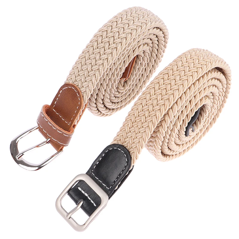**1Pc Fashion Belt Woven Canvas Belt Metal Buckle Men Women Elastic Braided Belt Punch Free