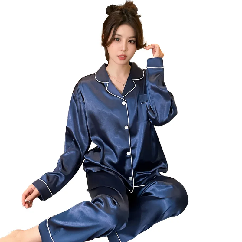 New Two-Piece Pajamas Female Long-Sleeved Senior Ice Silk Can Be Worn Outside The Leisure Summer Thin Section Of Home Clothing