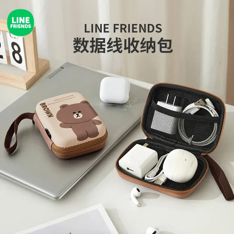 LINE FRIENDS New Brown Sally Travel Portable Headphones Cartoon Storage Bag Charger Data Accessories Wear Resistant Storage Bag