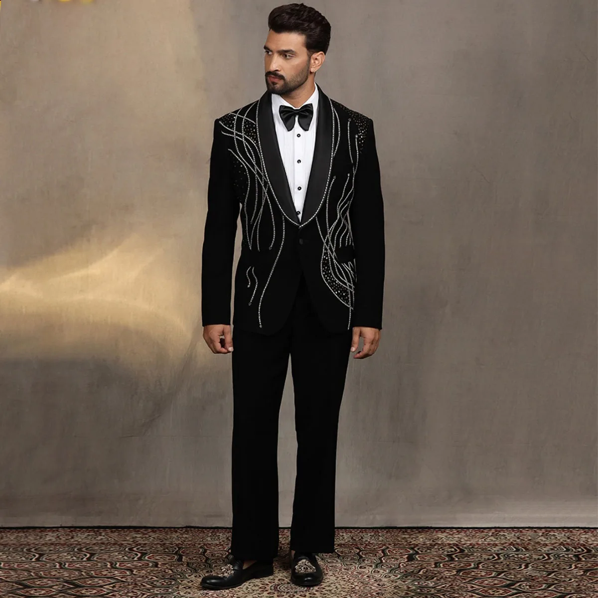 

Luxury Diamond Men Suits Slim Fit 2 Pieces Sets Wedding Groom Tuxedos Shiny Male Prom Blazers Customized trajes para hombre