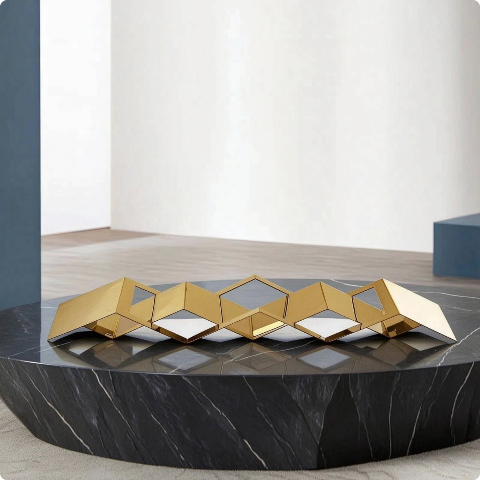 Geometric Cutout Abstract Display Tray Basso Design Low-profile Tray with Diamond Frame for Model Room Decoration