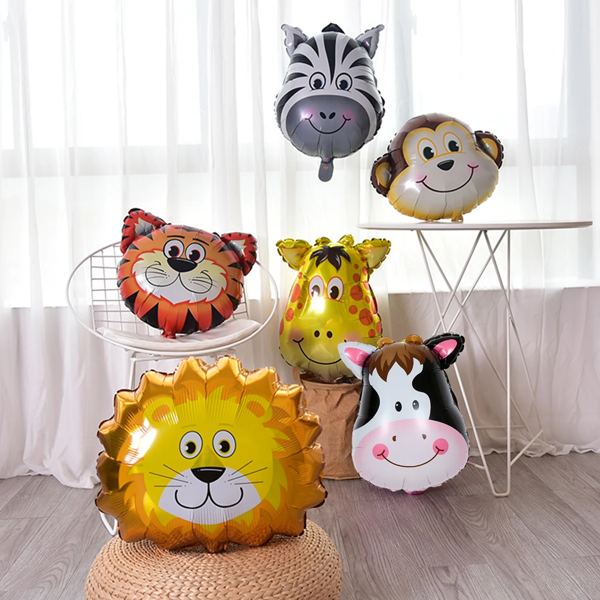 6pcs/lot Mini animal head Foil Balloons inflatable air balloon happy birthday party decorations kids baby shower party supplies