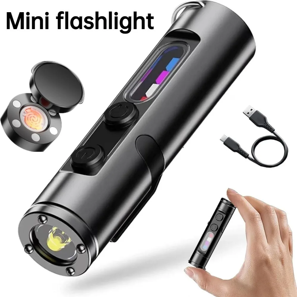 Mini Outdoor Flashlight Type C Rechargeable LED Magnetic Torch with Hat Clip Waterproof Keychain Lamp Ideal for Camping