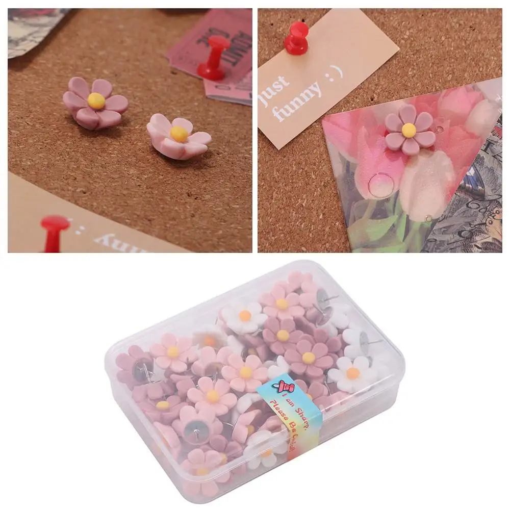 Pin tekan bunga enam-kelopak portabel, 20/30/50 buah Pin dorong berwarna Resin DIY dapat digunakan kembali papan 3D rumah