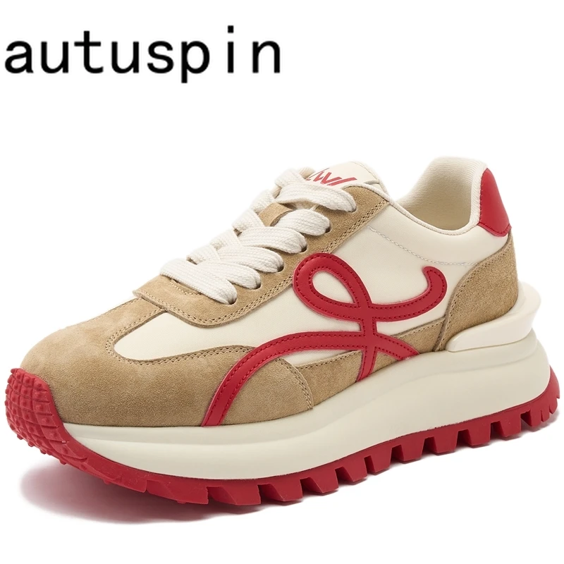 AUTUSPIN-Zapatillas deportivas de piel auténtica para mujer, zapatos deportivos informales con plataforma, cómodos, para estudiantes, talla 34-40