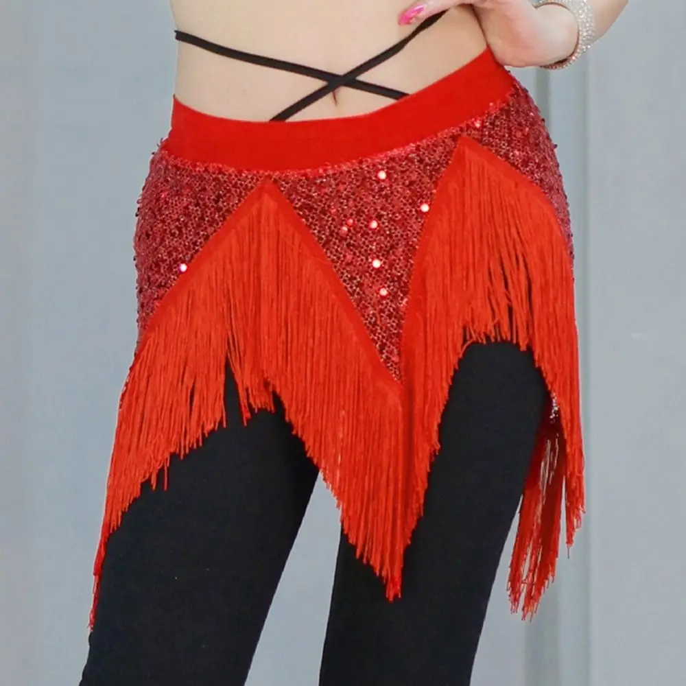 Lenço de Quadril para Dança do Ventre com Franjas e Lantejoulas, Ajustável, Triangular, Cinto de Dançarina Feminino