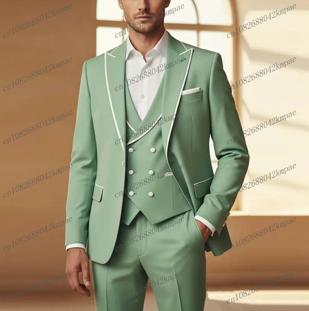 

Белый и мятно-зеленый мужской костюм для торжественных мероприятий, свадеб, выпускных, деловых встреч, смокинг из 3 предметов: пиджак, жилет, брюки