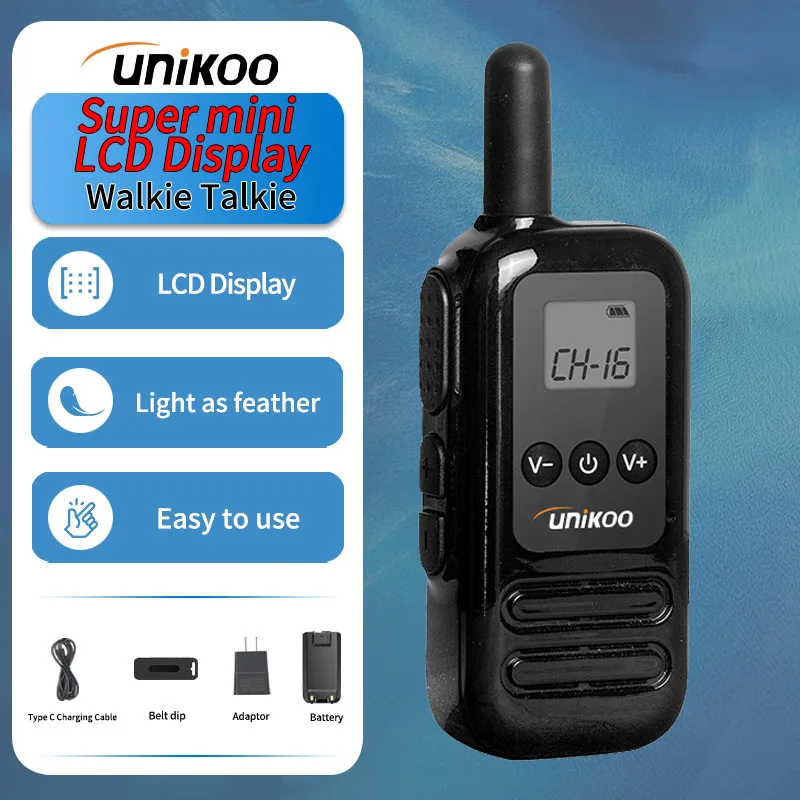

UNIKOO UK254 LCD Screen Mini Portable Walkie Talkie Long Range PMR446 FRS Two Way Radio Communication Equipment for Camping