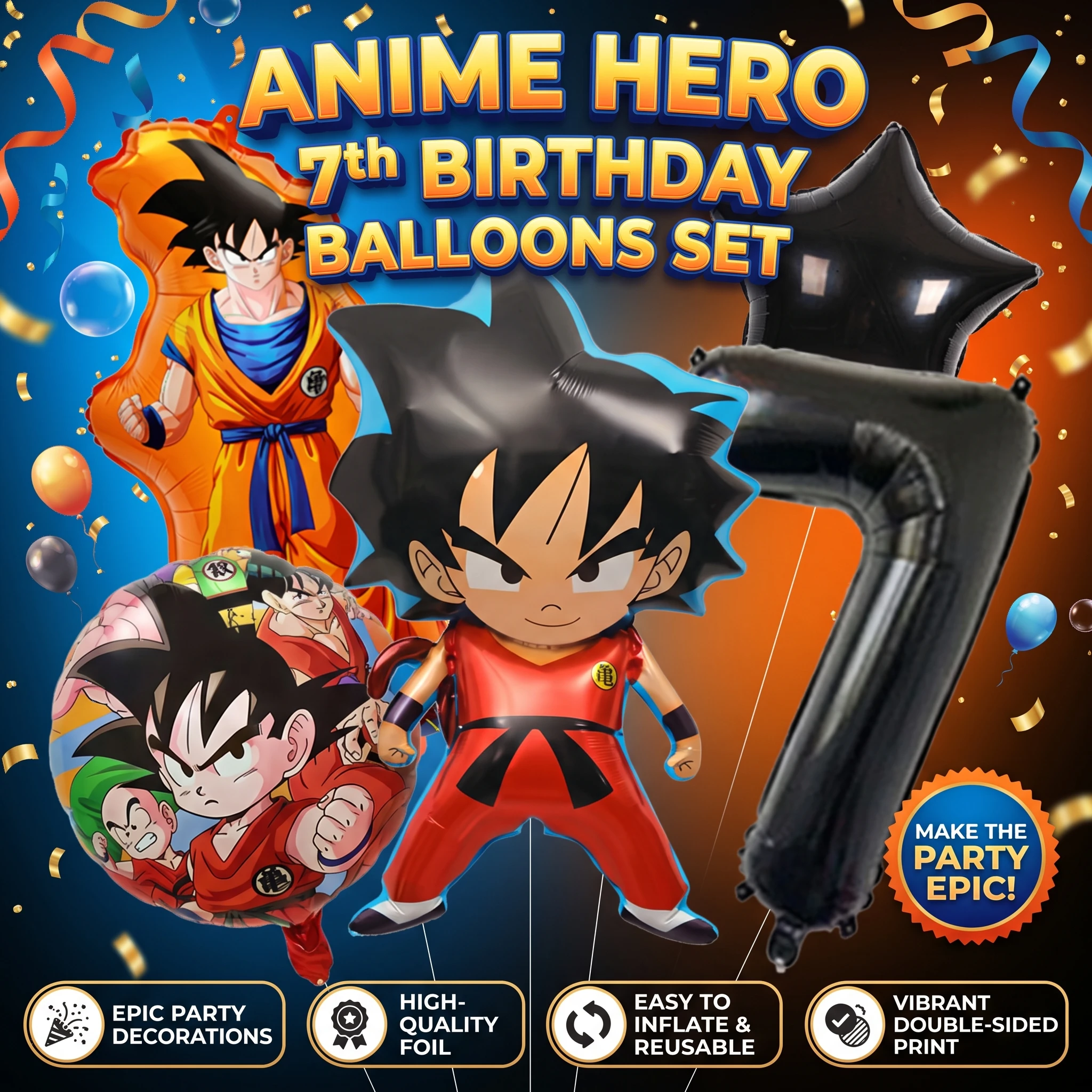 Bright Vibrant Anime Style Balloon Garland Arch Kit with Dragon Ball Z Theme To Create Stunning Birthday Party Decor