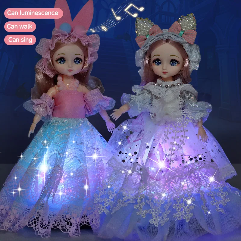 9 Inch Motorized Fashion Princess Doll with LED Lights and Music, Princess Toys for Girls and Kids, Exquisite Birthday Gifts