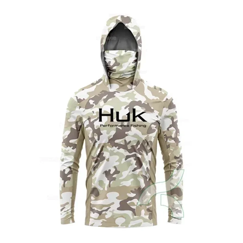 

HUK Fishing Shirt Long Sleeve Anti-UV Fishing Hooded Shirts With Face Mask Fish Clothing Outdoor Sun Protection T-shirts UPF 50+