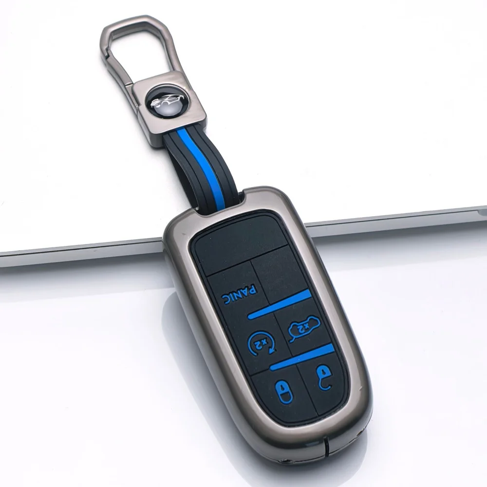 Zinc Alloy Silicone Car Key Cover Case For Dodge Ram Charger Journey Durango Jeep Grand Cherokee Chrysler Keyless Fob Shell