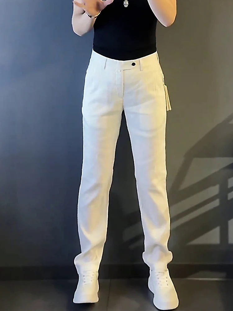 Slimming Large Size Men's Casual Pants Comfortable White Faionable Spring New Sle Simple Match All Seasons Jeans