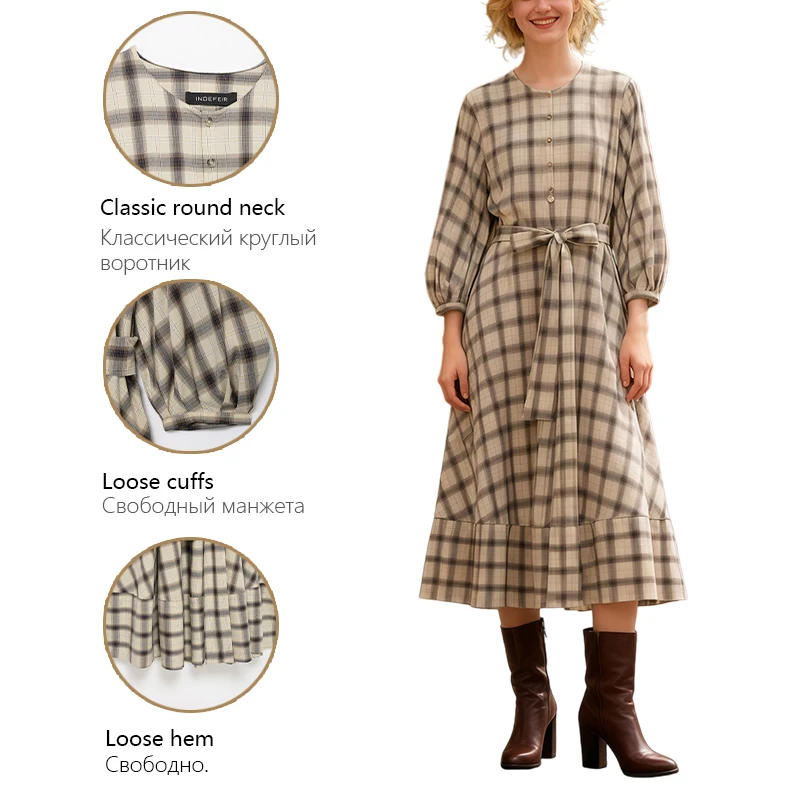 2025 Autumn/Winter new women's clothing, plaid shirt-style dress with a classic check pattern.