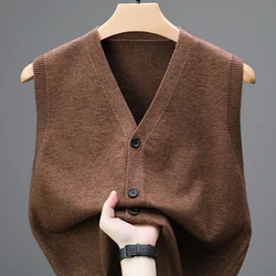 Single Breasted Pullover 2024 Autumn Sleeveless Vests Men Work Sweater Knitted Male Waistcoat Jumper Pullovers Roupas Masculinas