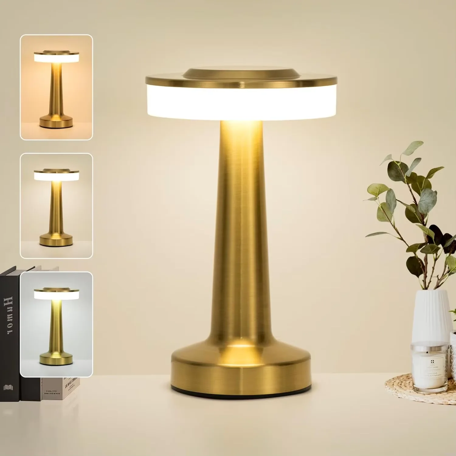 

Настольная лампа Gold Retro LED с сенсорным управлением, регулируемой яркостью, перезаряжаемая, для ресторанов, кафе, создания атмосферы, подсветки, для дома, спальни
