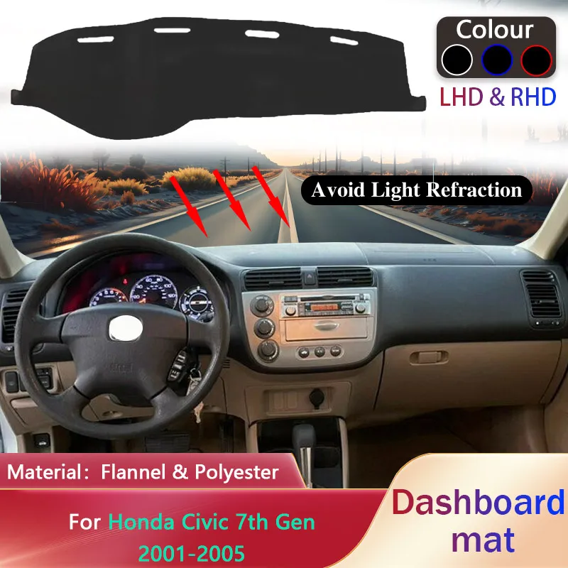 

Накладка на приборную панель автомобиля для Honda Civic 7 7-го поколения EU ES EP EM Ferio 2001 2002 2003 2004 2005, солнцезащитный коврик, аксессуары для подушек для ковров