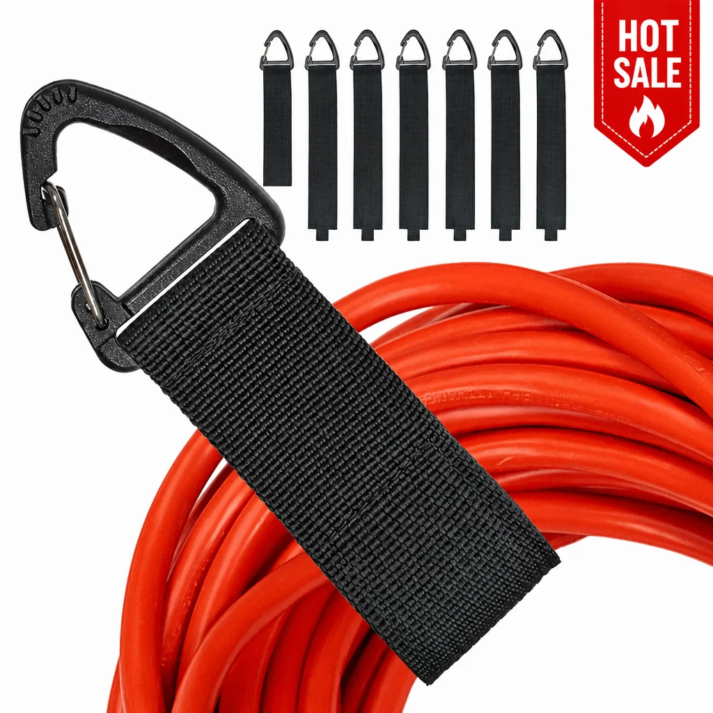 Heavy Duty Hook & Loop Straps with Carabiner, Nylon Organizer Ties for Ropes Cables Hoses Tools, S/M/L, Reusable Bundling Straps