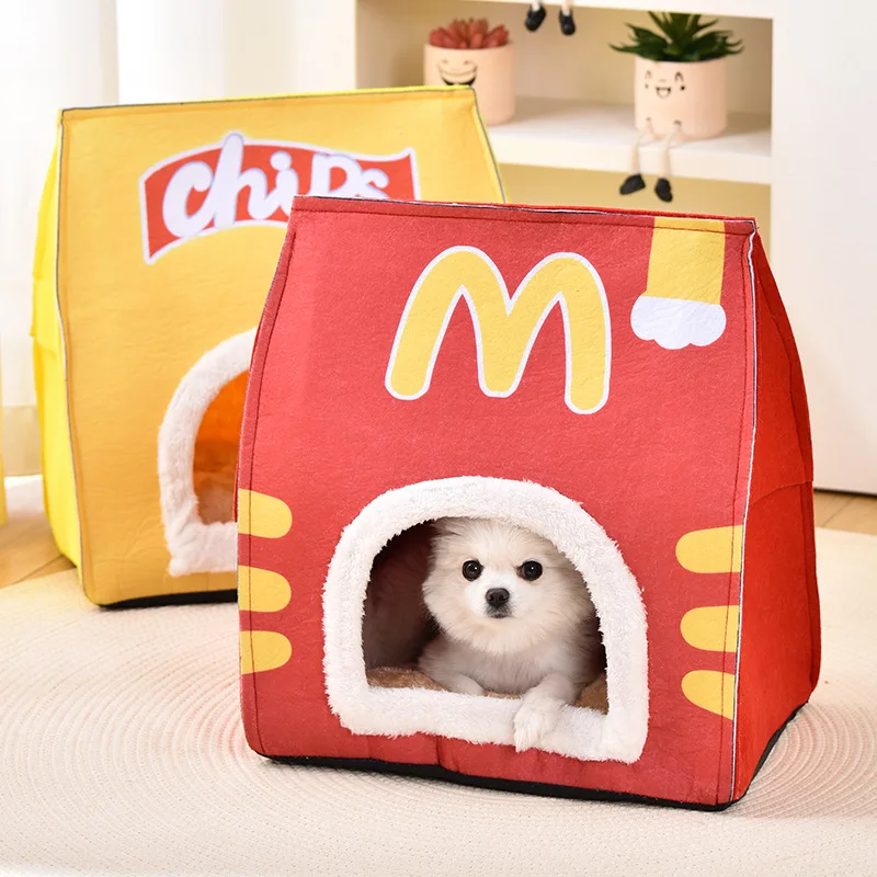 Small Dog Kennel Cat Nest  Warm Semi-closed Potato Chip Tent Winter Cat Milk Dog Sleeping Nest Can Be Dismantled Washed