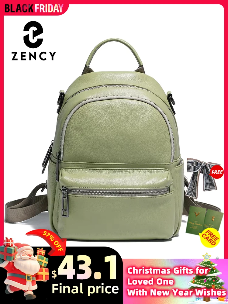 Zency Genuine Leather Backpack Winter Fashion Student School Bag Female Travel Shoulder Women High Capacity Shopper Satchel Bags