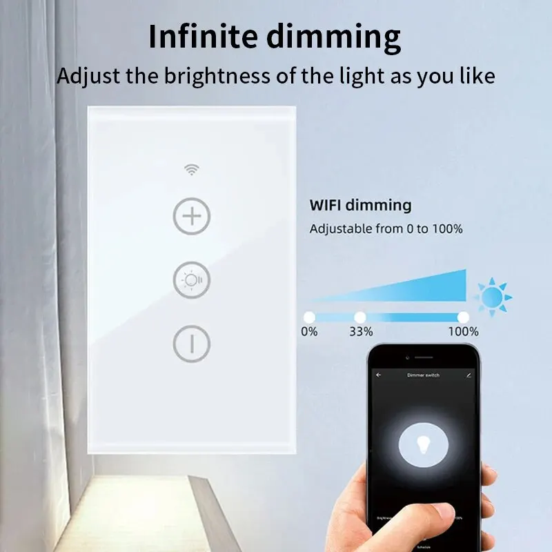 Tuya WiFi Smart Life LED Dimmer Switch, EUA, Controle Remoto, Aplicativo Smart Life, Alexa, Google Home