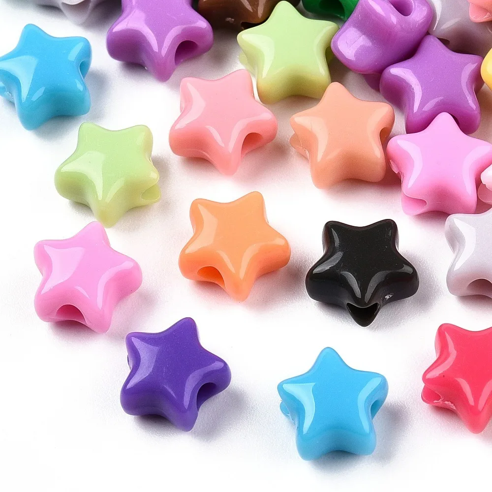 200pcs Opaque Acrylic Beads Star Mixed color 9x9.5x5.5mm Hole: 2.5mm