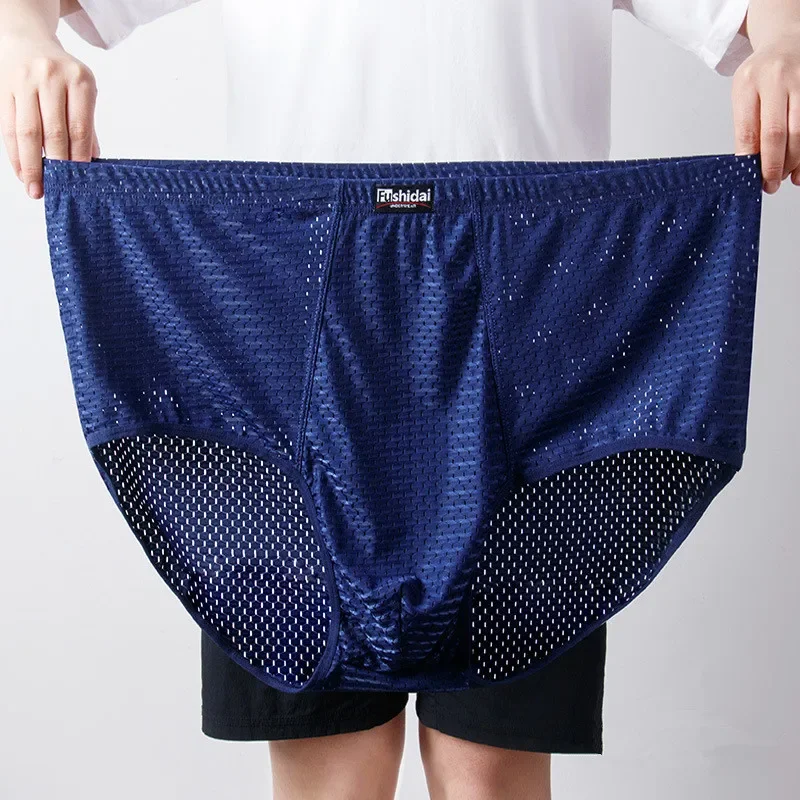 Men Briefs Underwear Ice Silk Plus Size Oversized 10XL 9XL 8XL 7XL Summer Thin Male Underpants High Elastic Mesh Male Underpants
