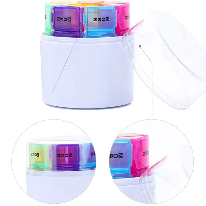 28Grids Pill Box Weekly Medicine Box Organiser Portable Colorful Round Dispensing Pill Case Set for Home Outdoor Travel