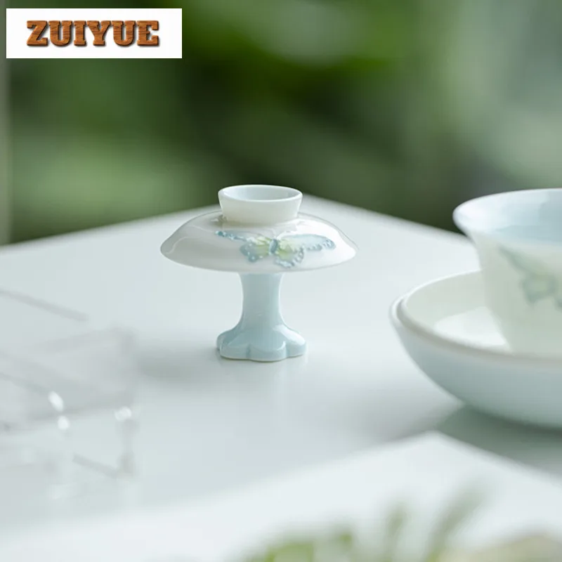 Hand-painted Butterfly Teapot Cover Holder Handamde Plum Blossom Cover Frame Zisha Pot Lid Shelf Base Chinese Tea Set Decoration