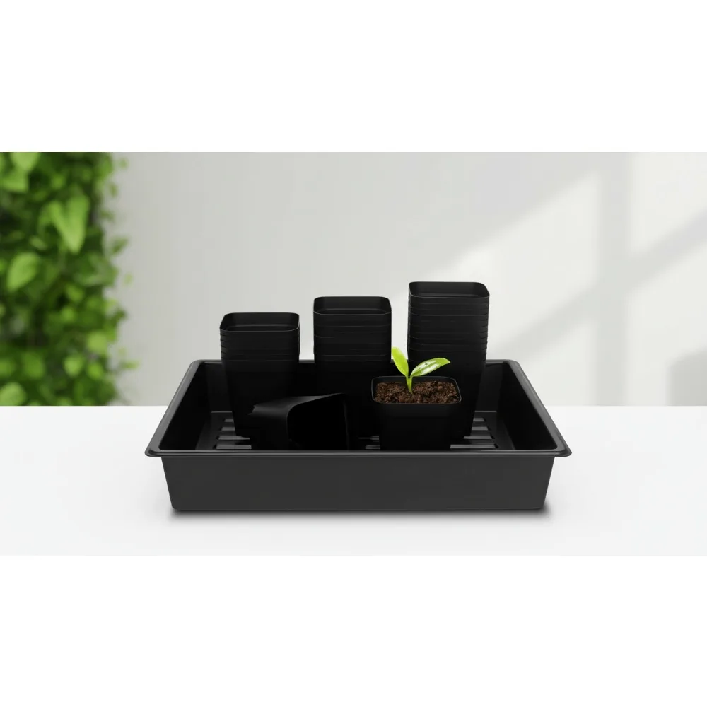 

4 Inch Square Nursery Pots 60pcs with Seedling Trays 5 Sets, Sturdy Plant Starter Kit for Microgreens Gardening