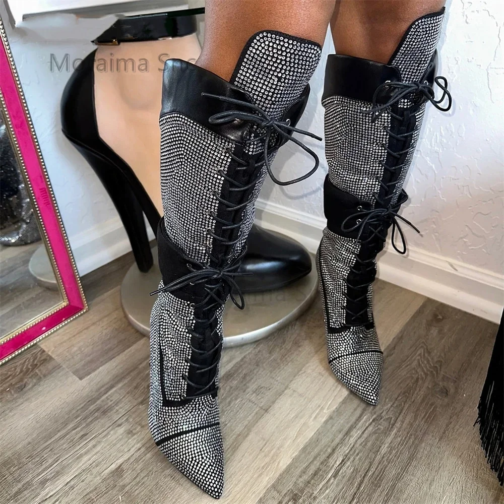 Yellow Knee-High Suede Boots for Women Front Lace-Up Long Boots Sexy Pointed Toe Stiletto High Heels Designer Style Women's Shoe