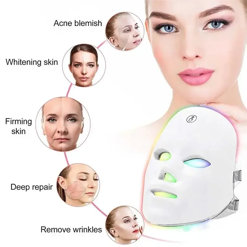 Masque LED sans fil photon rouge thérapie anti - âge anti - rides acné 7 couleurs masque soin de la peau beauty meter