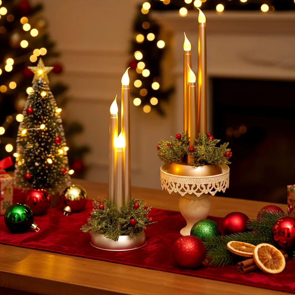 حوامل شموع عيد الميلاد، حامل شمع على الطاولة، حامل شموع LED لتزيين المزرعة، قطعة مركزية لإكليل المنزل لديكور الحفلات #2