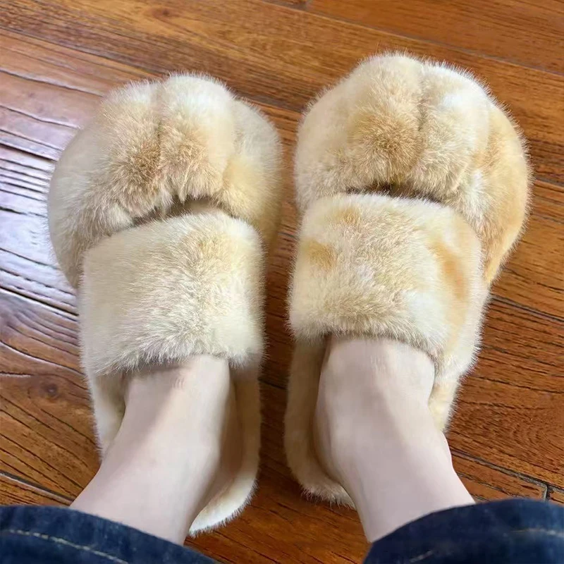  Pantofole soffici con zampa di gatto Kawaii Imitazione capelli di coniglio Ragazza carina Comfort Pantofole in peluche con tacco piatto Scarpe pelose calde da casa