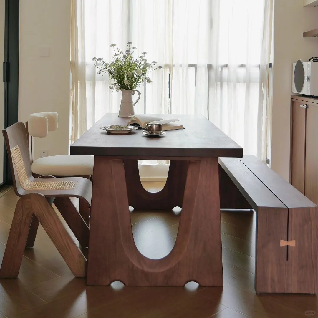Modern Simple Medieval Dining Table Small Apartment Rectangular Dining Table Italian Light Luxury Walnut Desk All Solid Wood Tab