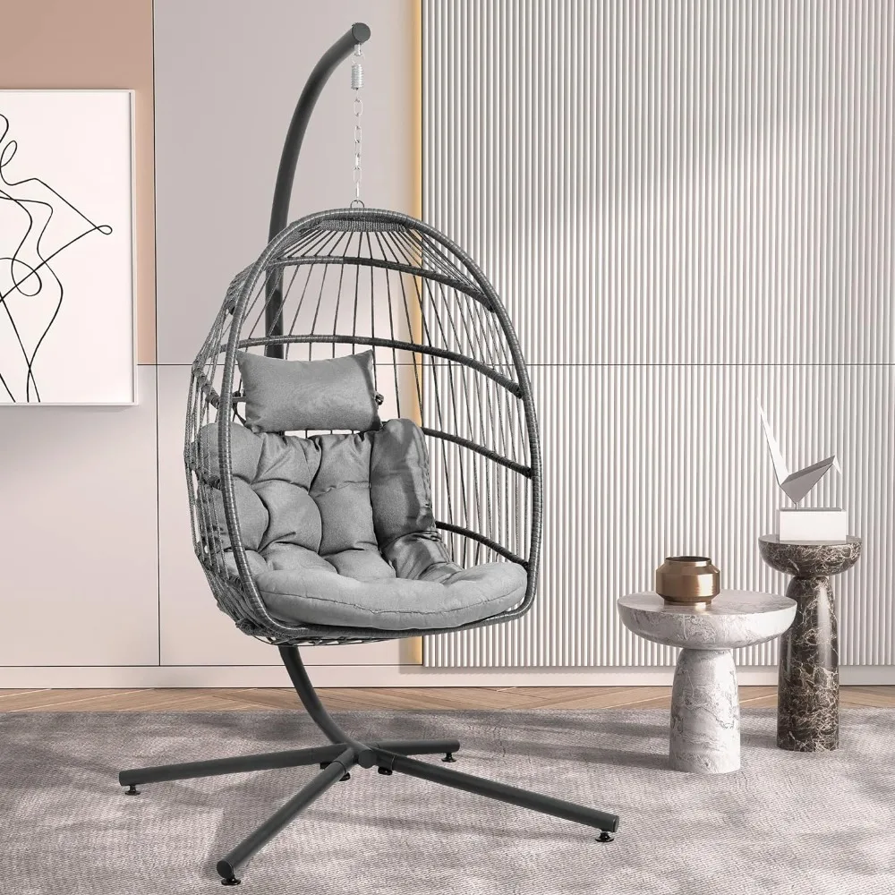 

Hanging Egg Swing Hammock Chair with Stand,Outdoor Wicker Egg Chair with Cushion Headrest for Patio,350LBS Capacity(Light Grey)