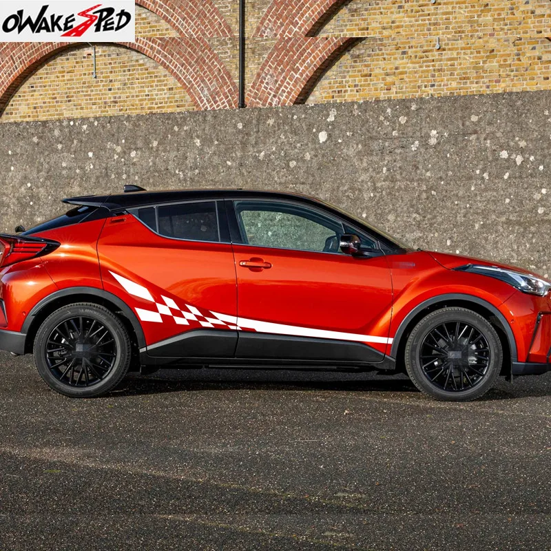 2pcs For Toyota C-HR Racing Flag Sport Stripes Car Sticker Auto
