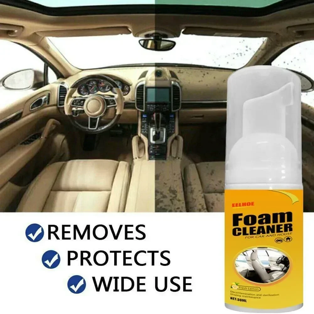 30ML Car Cleaner Foam Wax Shampoo Sofa Seat Upholstery Carpet Dry Stain Remover Cleans Auto Interior Seat Cleaner Quick Drying