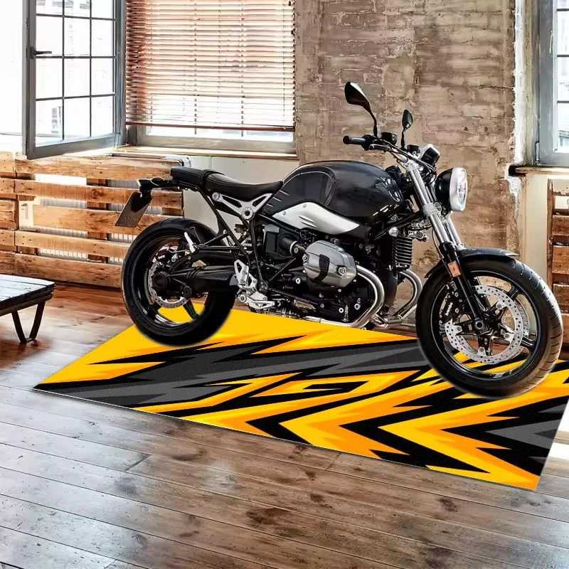 VIKAMA Orange Yellow Sharp Racing Graphic Pit Mat Non Slip Waterproof Rug For Private Garage Motorbike Parking Floor Mat