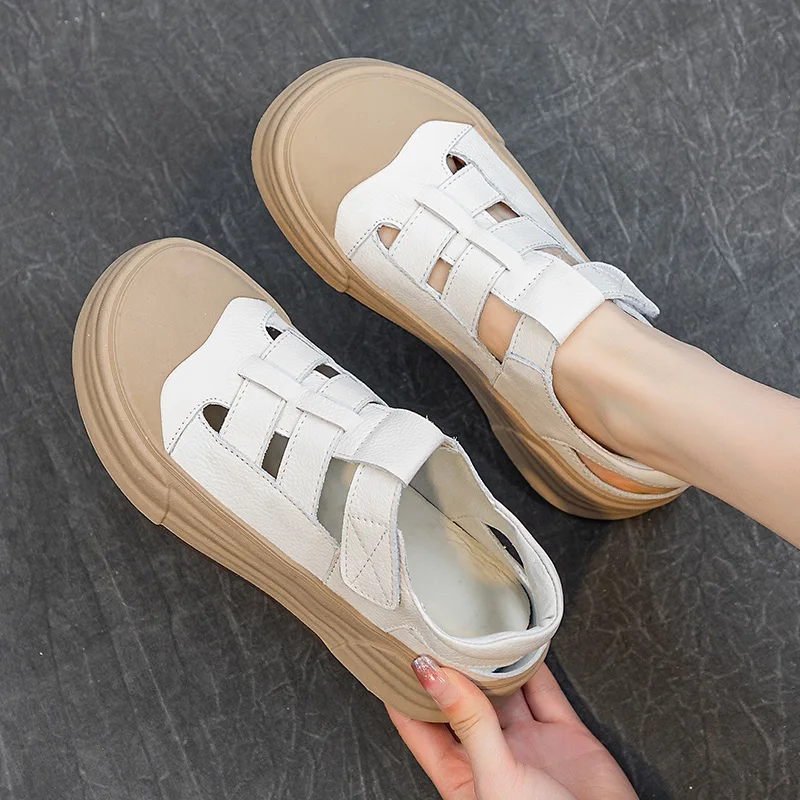 DRKANOL Luxury Design Women Summer Shoes Chunky Platform Sneakers Genuine Leather Hollow Breathable Flat Casual Sandals H2305