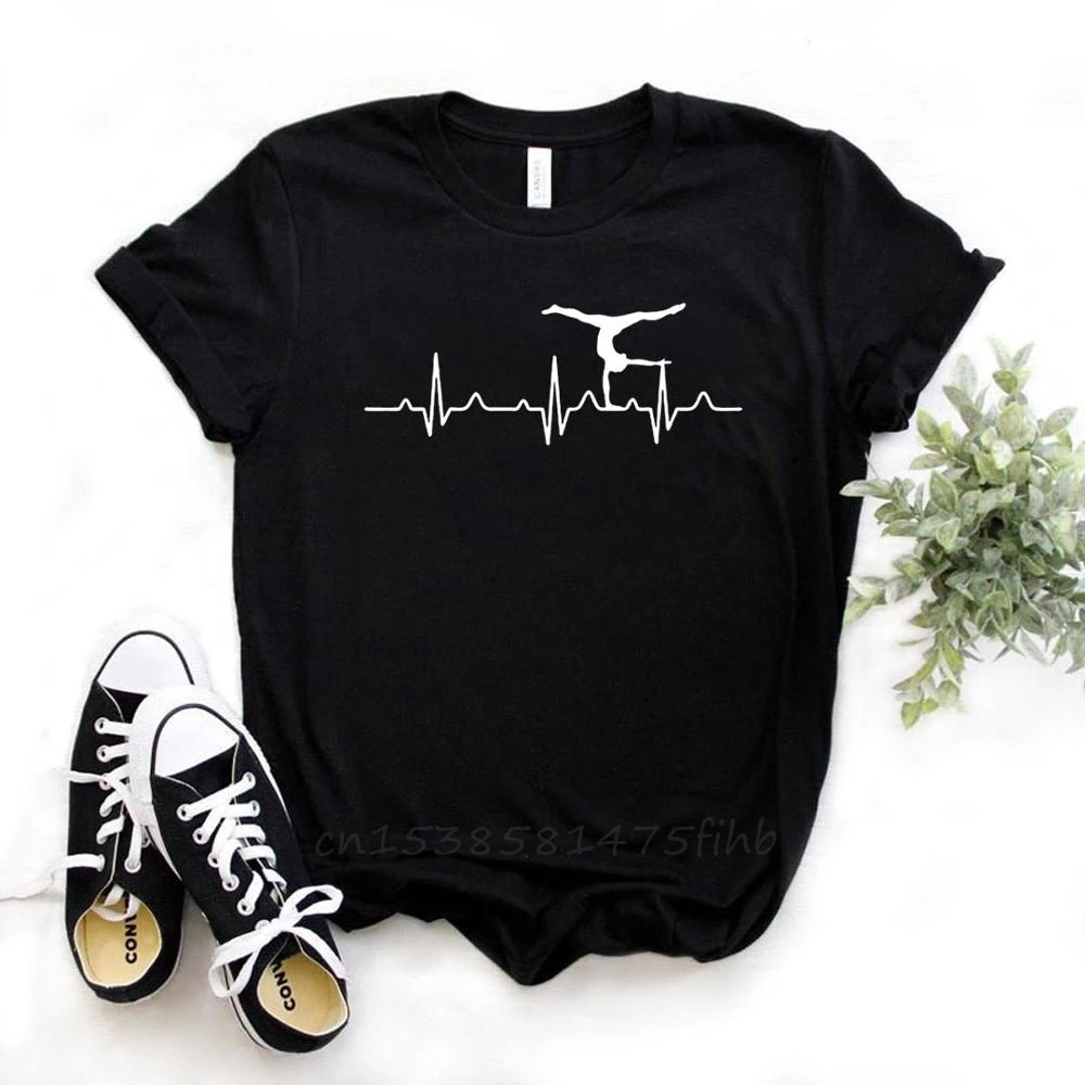 Gymnastics Heartbeat Print Women Tshirt No Fade Premium T Shirt For Lady Girl Woman T-Shirts Graphic Top Tee Drop Shipping