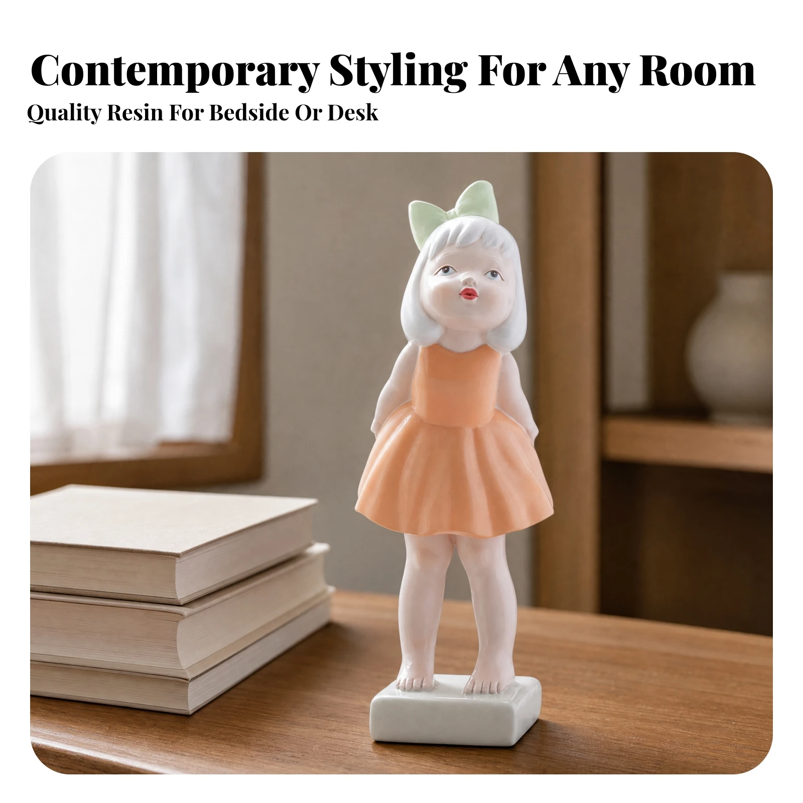 Decorative Figurine Low-Maintenance Synthetic Resin Girl Statue with Bow for Entryway, Bedroom