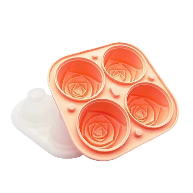 3D Rose Silicone Ice Molds 4-Hole Ice Cube Tray Flower Shape Ice Ball Maker Kitchen Bar Utensils Accessory view 6