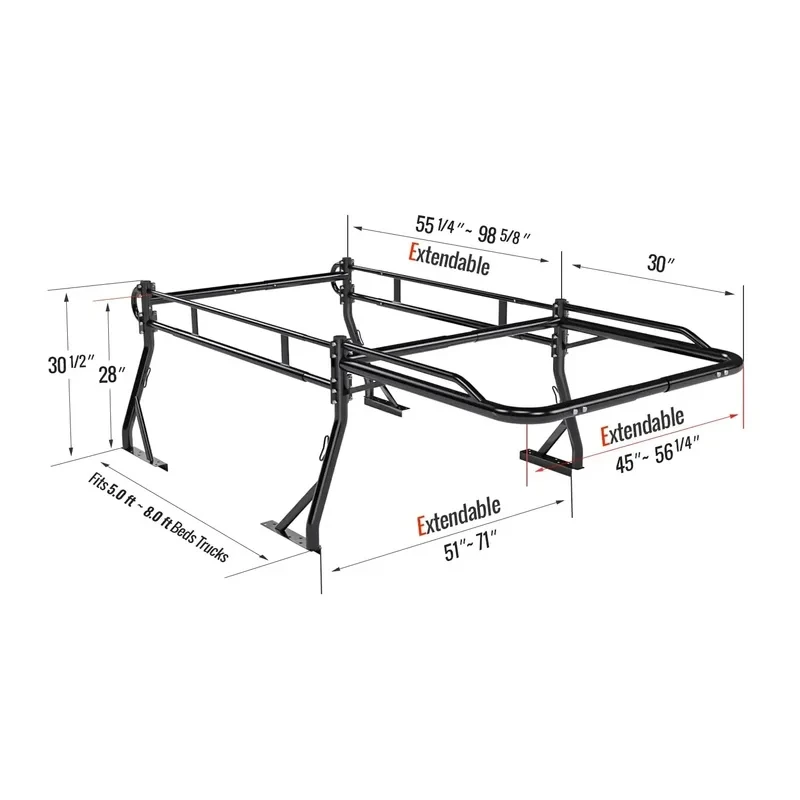 Precision-Fit Factory Universal Heavy - Adjustle Sports Style Pickup Truck Ladder Rack Steel Cargo Cer Roll Bar H Rust-Proof