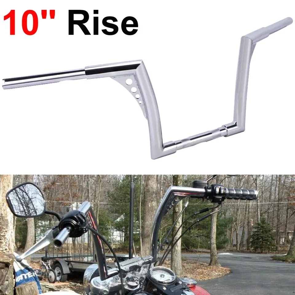 

Chrome 10" Rise Ape Hanger Handlebars For Harley Softail Dyna Sportster