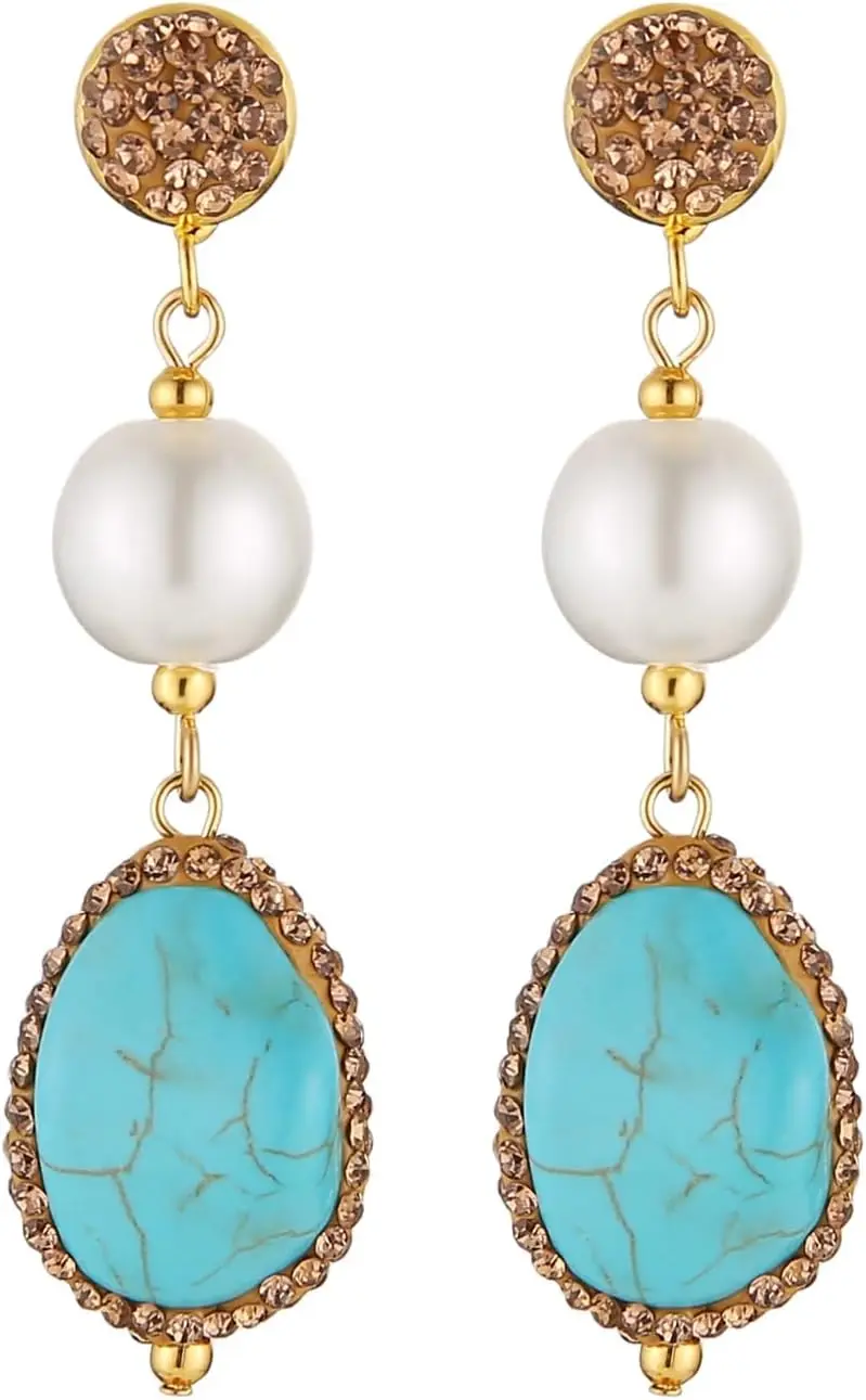 

Bohemian Turquoise CZ Geometric Dangle Earrings for Women Statement Jewelry Gift